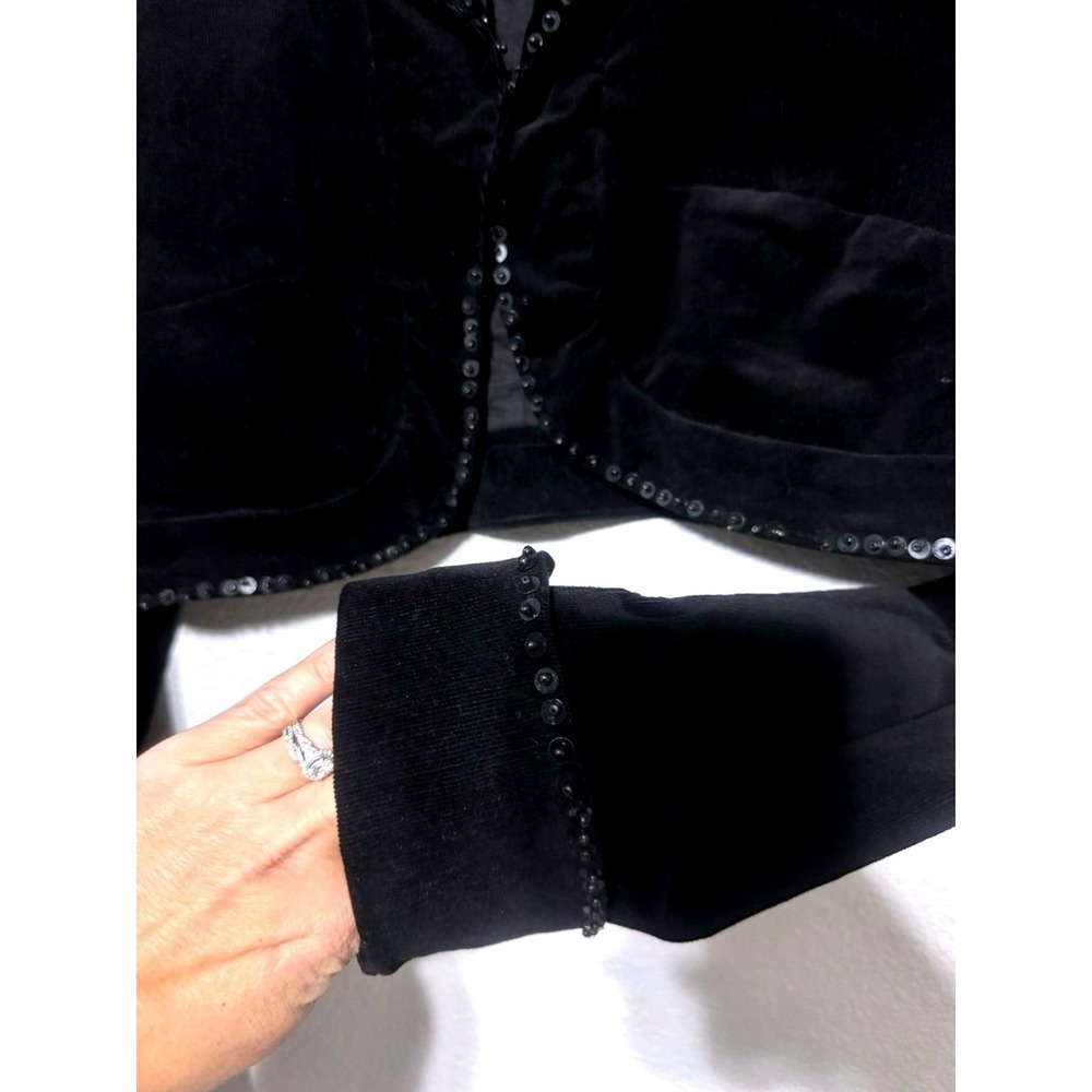 VTG Y2K West 36 Black Bolero Jacket Sz Large Sequin Beaded Corduroy Crop Event - Picture 7 of 8
